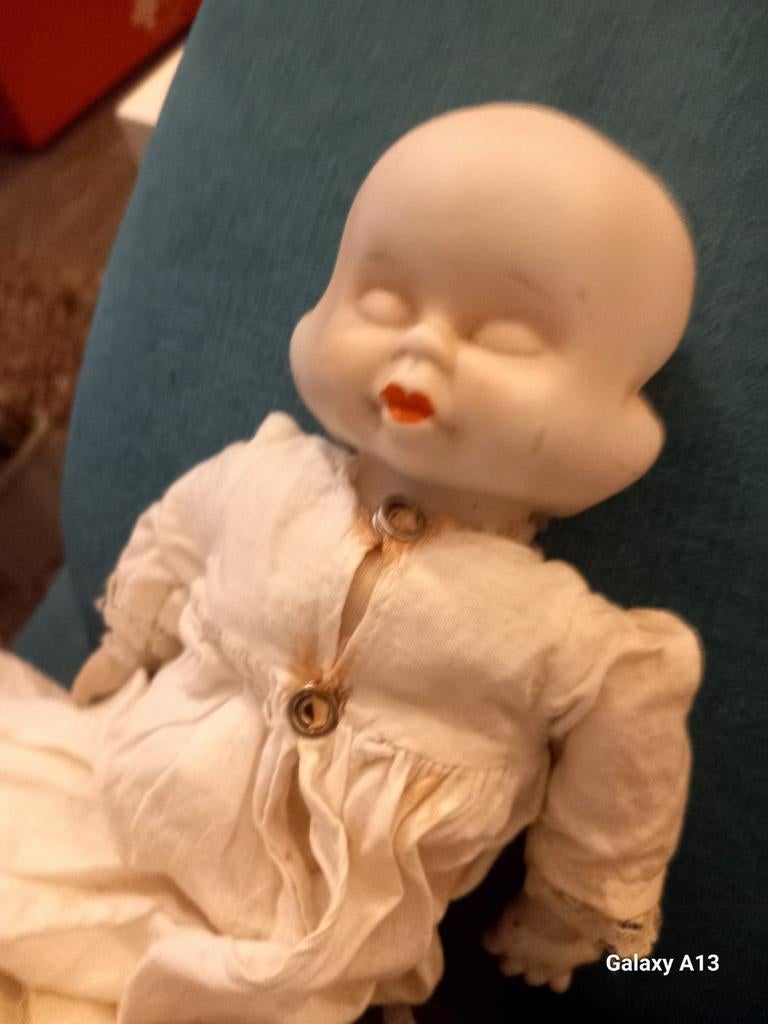 Antieke porseleinen pop met 3 gezichten, 30 cm, Verzamelen, Poppen, Gebruikt, Pop, Verzenden