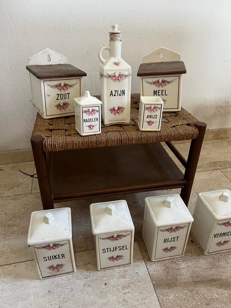 Antieke keramische keukenset: kruiden en specerijen, Antiek en Kunst, Antiek | Keramiek en Aardewerk, Ophalen of Verzenden