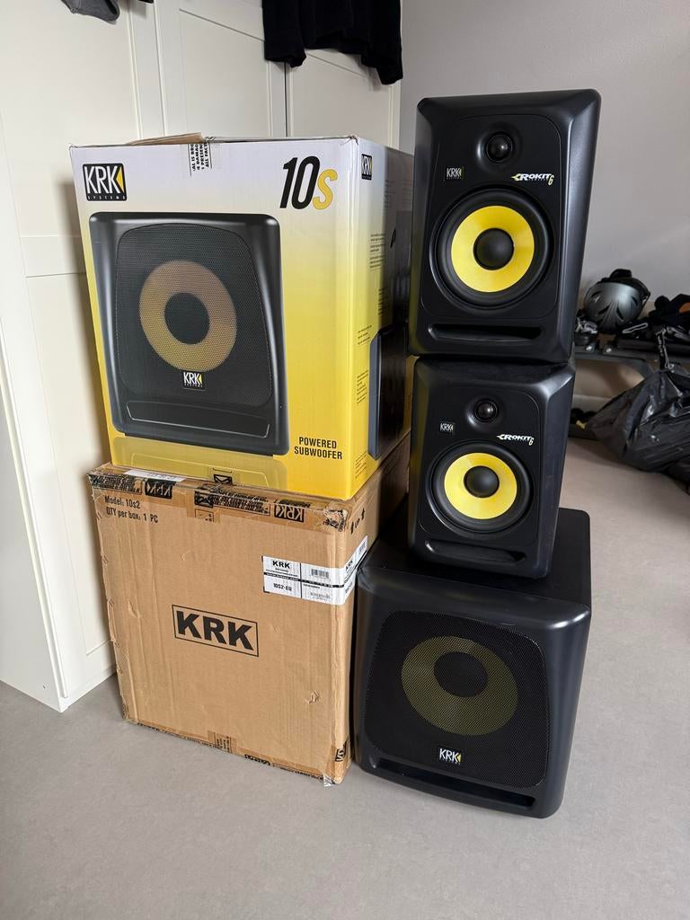 KRK Rokit 6 G3 Studio Monitoren met KRK 10S2 Subwoofer, Zo goed als nieuw, Complete surroundset, 120 watt of meer, Ophalen