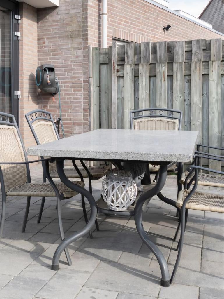 Tuintafel met granieten blad, Tuin en Terras, Ophalen, Gebruikt, Rechthoekig, Overige materialen