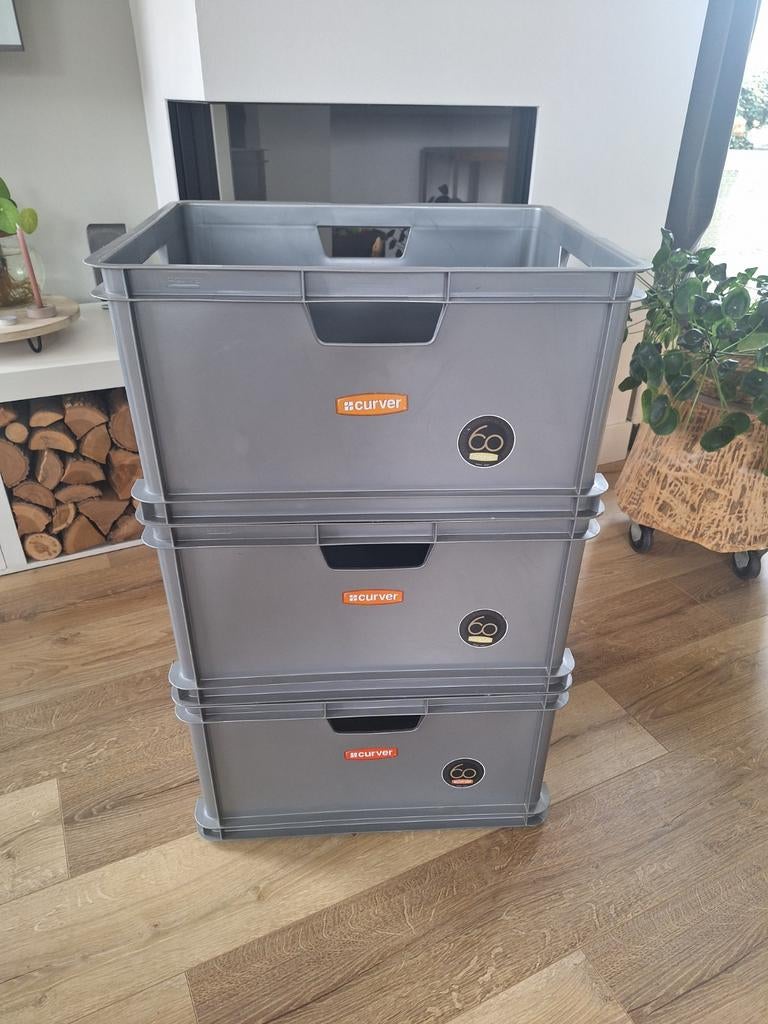 3x Curver Opbergboxen 60 liter - Grijs, Huis en Inrichting, Woonaccessoires | Kisten, Gebruikt, 50 tot 75 cm, 50 tot 75 cm, 50 tot 100 cm