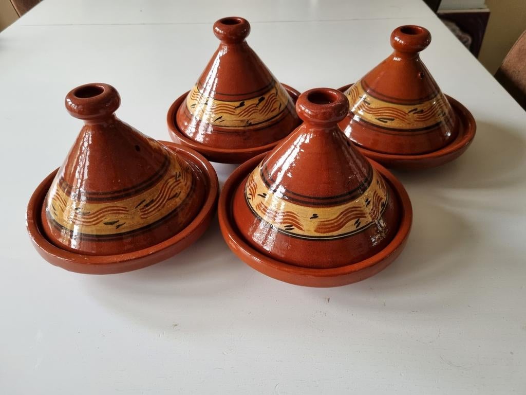 Set van 4 Marokkaanse mini tajines - aardewerk, Ophalen of Verzenden, Gebruikt