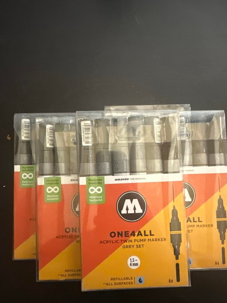 5x Molotow ONE4ALL Acryl Twin Pump Marker Grey Set, Hobby en Vrije tijd, Tekenen, ., Nieuw, Ophalen of Verzenden, Potlood of Stift