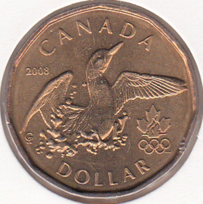 Canada 1 dollar 2008 Lucky Loonie Olympische Spelen UNC, Ophalen of Verzenden, Noord-Amerika, Losse munt