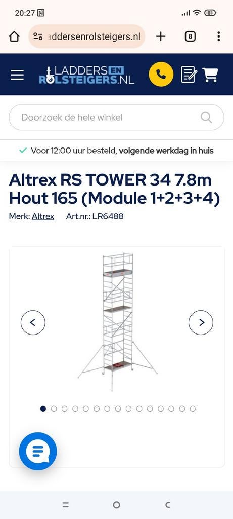 Rs tower 34 Altrex, Ophalen, Rolsteiger of Kamersteiger, 5 meter of hoger