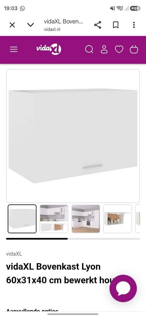 vidaXL Bovenkast Lyon 60x31x40 cm wit, Ophalen of Verzenden