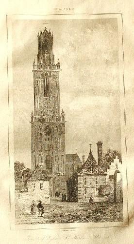 Antieke gravure van de ""  Dom van Utrecht  " ., Antiek en Kunst, Ophalen of Verzenden, Gravure, Gesigneerd, 1800 - 1899