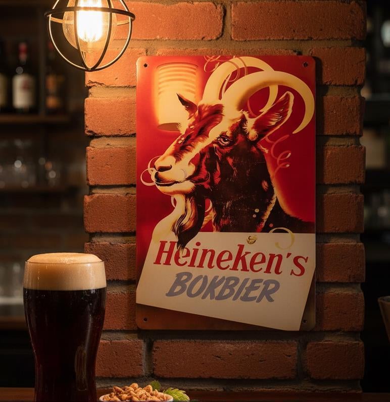 HEINEKEN Bokbier Metalen Bar Reclamebord Wandbord, Ophalen of Verzenden, Nieuw, Reclamebord, Plaat of Schild, Heineken