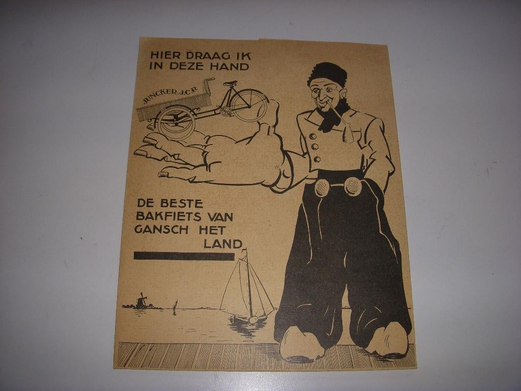 BIJZONDERE jaren 30 folder Juncker bakfietsen/carrier, Folder, Ophalen of Verzenden, Zo goed als nieuw, Juncker bakfietsen, carriers, transportfietsen