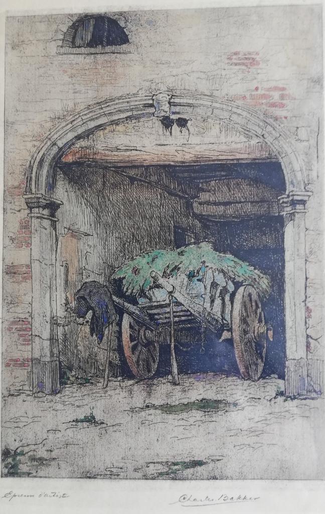 Charles Bakker (1876-1957), ingekleurde ets. Ca 1900/1920., Antiek en Kunst, Kunst | Etsen en Gravures, Ophalen