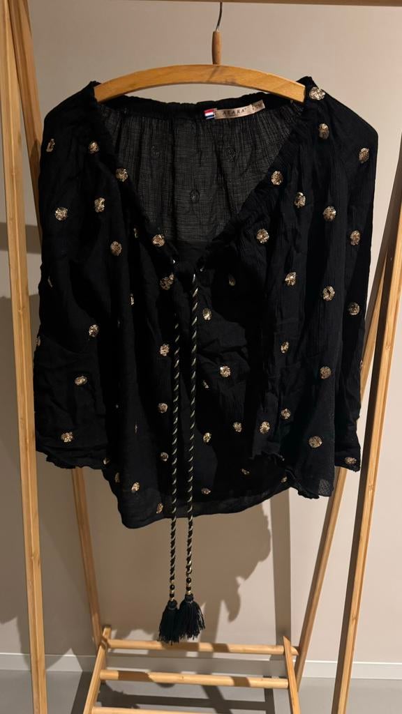 Azara Ibiza Style zwart met gouden blouse, Kleding | Dames, Ophalen of Verzenden, Zo goed als nieuw, Maat 38/40 (M), Zwart