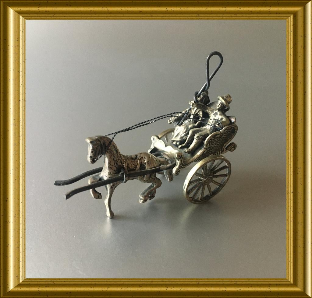 Miniatuur zilveren sjees: paard en wagen, Antiek en Kunst, Ophalen of Verzenden, Zilver