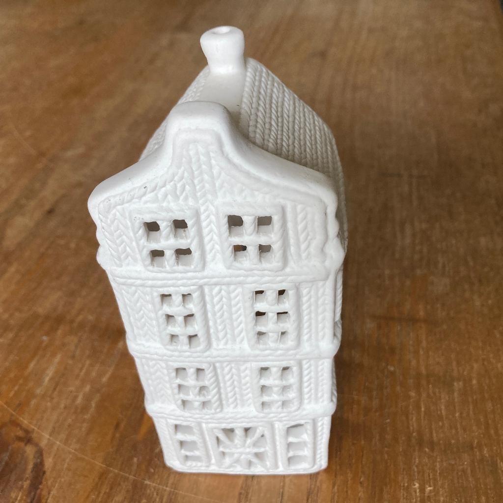 Porseleinen lichthuis waxinelichthouder 14 cm, Overige materialen, Wit, Ophalen of Verzenden, Zo goed als nieuw