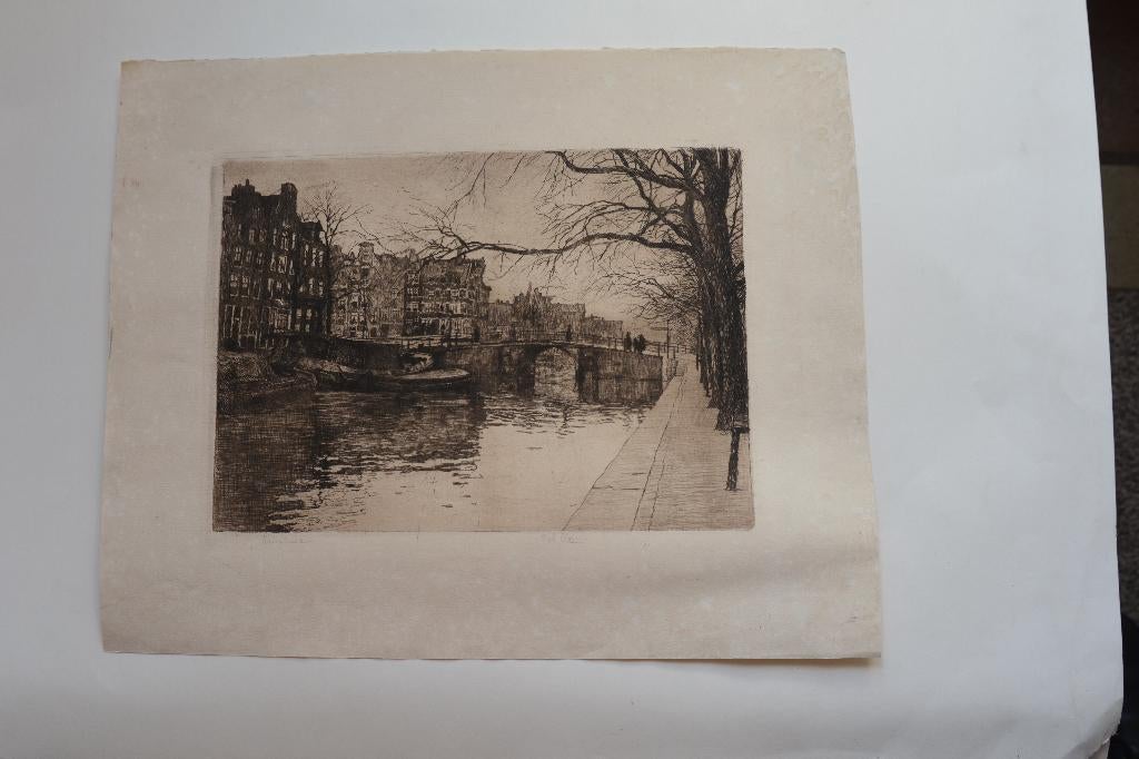 AMSTERDAM BROUWERSGRACHT ETS POL DOM Mooie kwaliteit GE1, Antiek en Kunst, Kunst | Etsen en Gravures, Verzenden