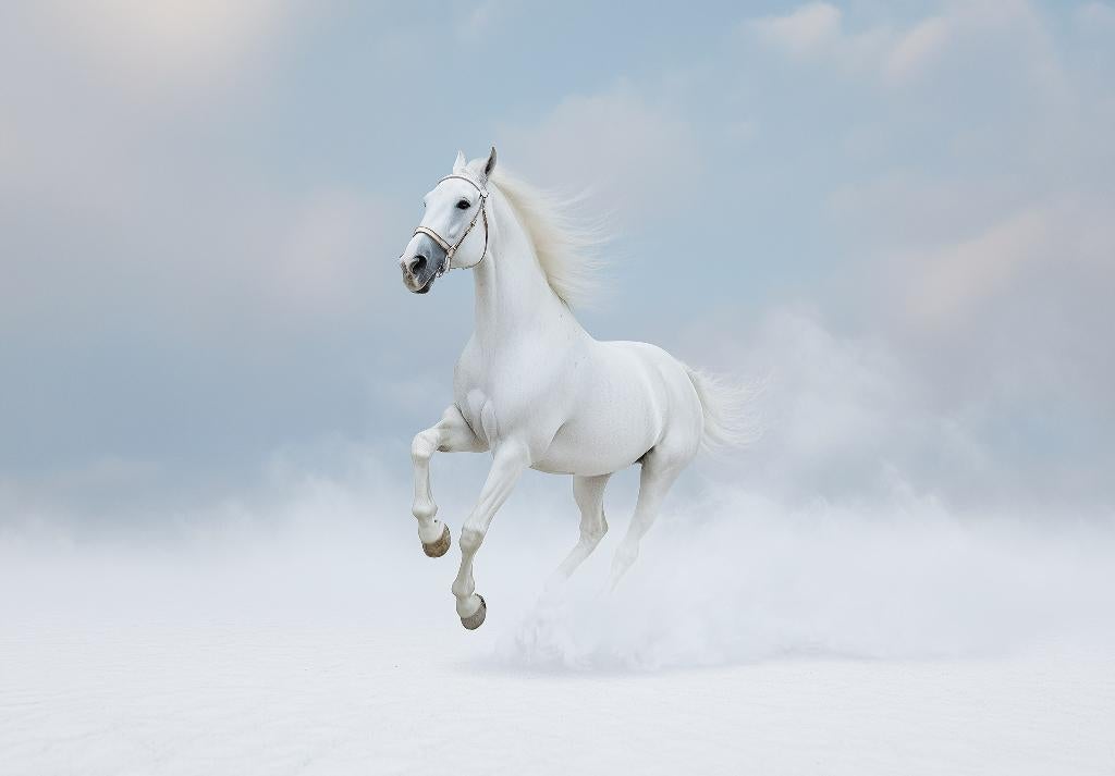 Wit Paard fotobehang Running Horse, schimmel, Muurdeco4kids, Verzenden, Minder dan 10 m², Wit, Paarden behang, wit paard, schimmel