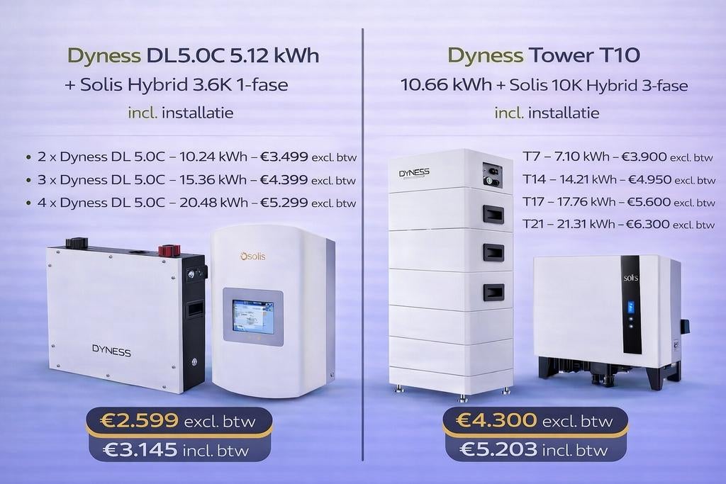 Thuisbatterij Dyness+Solis Hybride omvormer incl.installatie, Doe-het-zelf en Verbouw, Zonnepanelen en Toebehoren, Ophalen, Nieuw