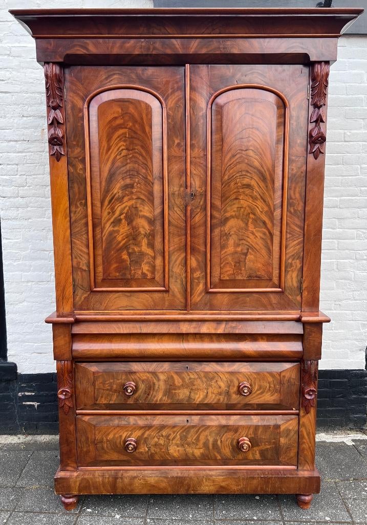 antiek Engels mahonie kabinet 3-delig, planken en lades, Ophalen of Verzenden