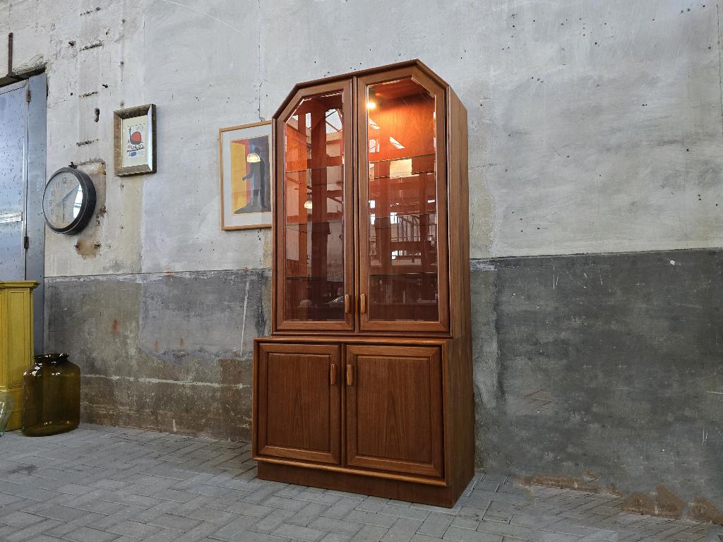 Deense Jaren 80 Design Vitrine Kast Teak Wandmeubel Vintage, Huis en Inrichting, Kasten | Vitrinekasten, Gebruikt, 150 tot 200 cm
