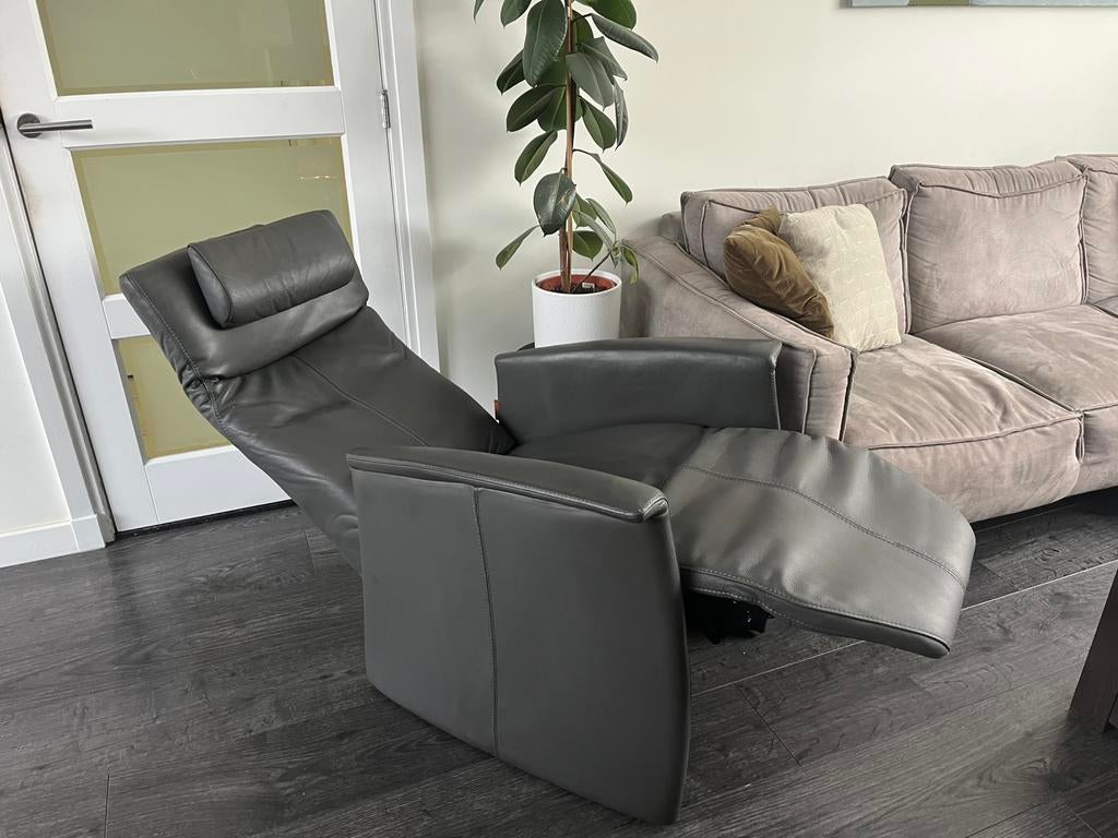Prominent Relaxfauteuil Grijs Leer M/L Toscana Handmatig, Huis en Inrichting, Fauteuils, Minder dan 50 cm, Minder dan 75 cm, Leer