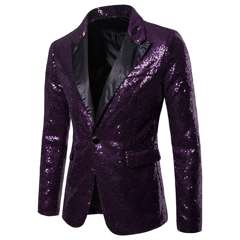 Heren paars glitter colbert mannen paarse blazer paillet, Verzenden, Nieuw, Overige maten, Paars