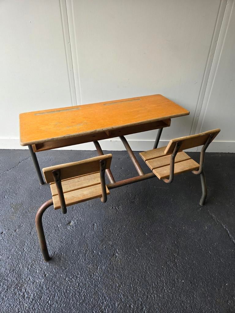 Vintage industrieel frans bureau schoolbank schooltafel, Kinderen en Baby's, Kinderkamer | Tafels en Stoelen, Ophalen, Gebruikt