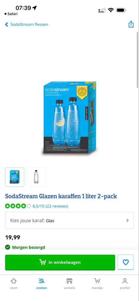 SodaStream Glazen Karaffen 1 Liter - 2 Stuks, Ophalen of Verzenden, Nieuw