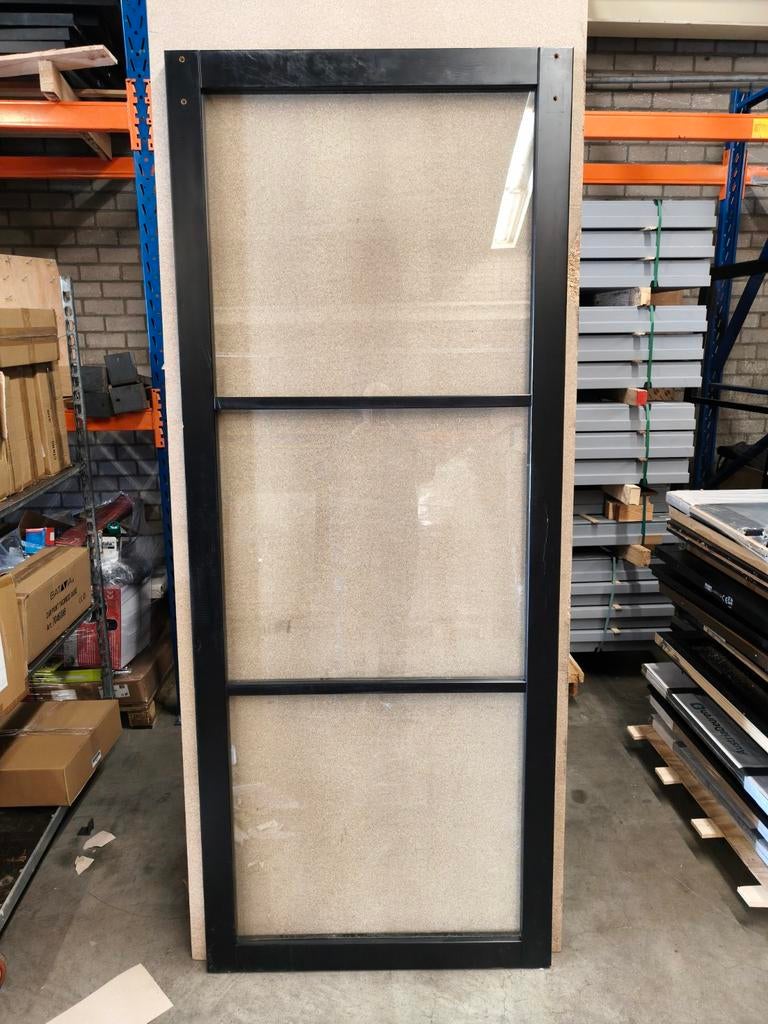 Nieuwe zwarte staal look binnendeur met 3 ramen incl glas, Doe-het-zelf en Verbouw, Deuren en Horren, Ophalen, 80 tot 100 cm, 215 cm of meer