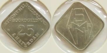 Boordgeld Stoomvaart Maatschappij Nederland 25 vierkant, Postzegels en Munten, Verzenden, Overige materialen, Nederland