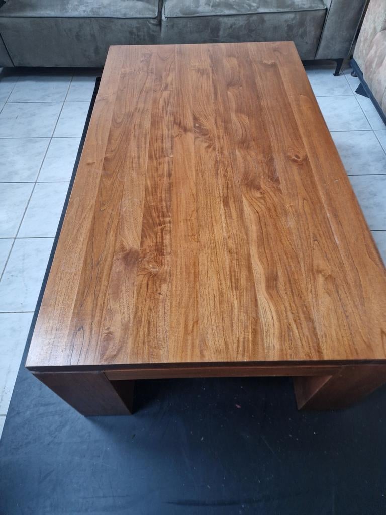 MOET NU WEG! Degelijke, gebruikte salontafel, hout, 140x80,, Huis en Inrichting, Tafels | Salontafels, Ophalen, Gebruikt, 100 tot 150 cm
