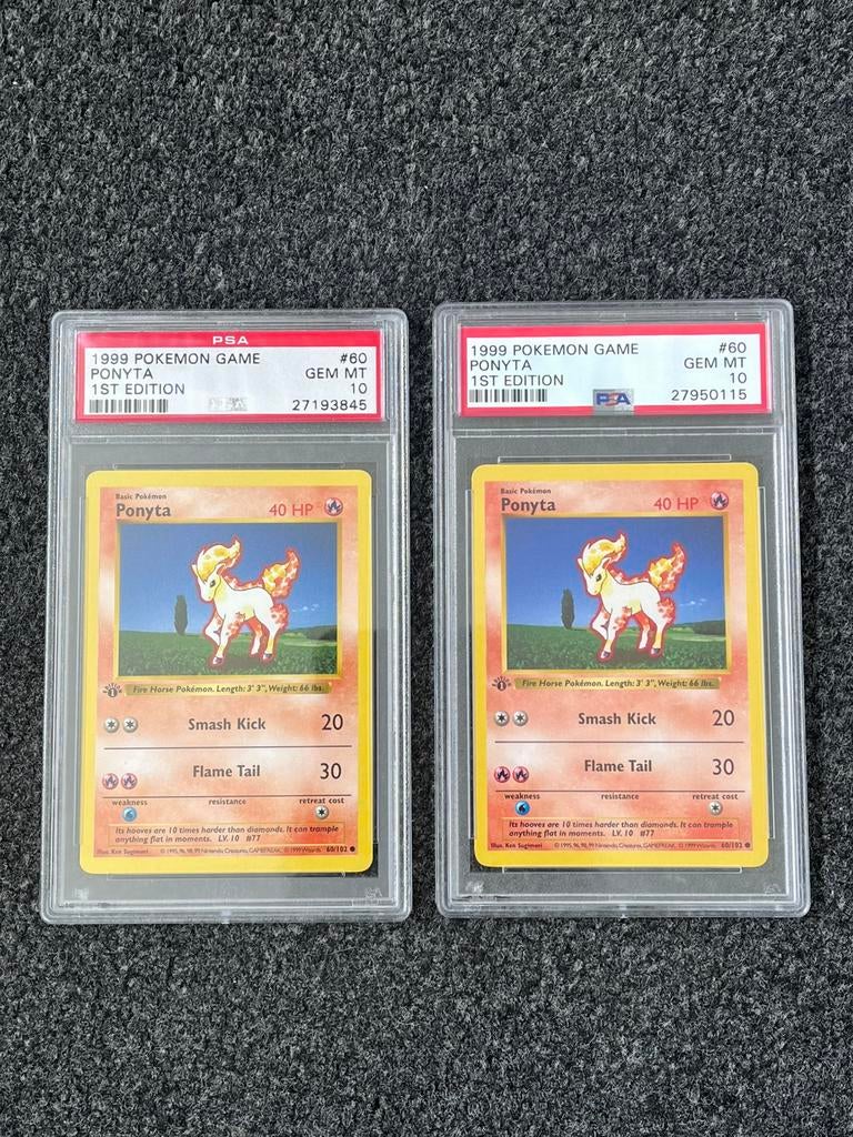 Pokémon 2x PSA 10 1st edition Ponyta #60 Base set, Ophalen of Verzenden, Nieuw, Meerdere kaarten, Foil