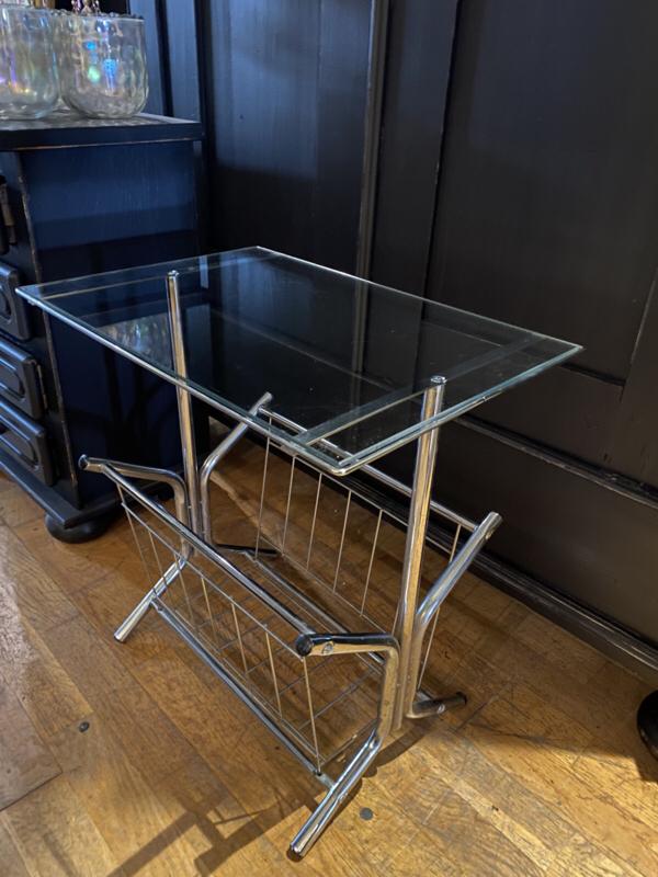 Vintage lectuurbak, bijzettafel tafeltje glas seventies VdlM, Ophalen, Gebruikt