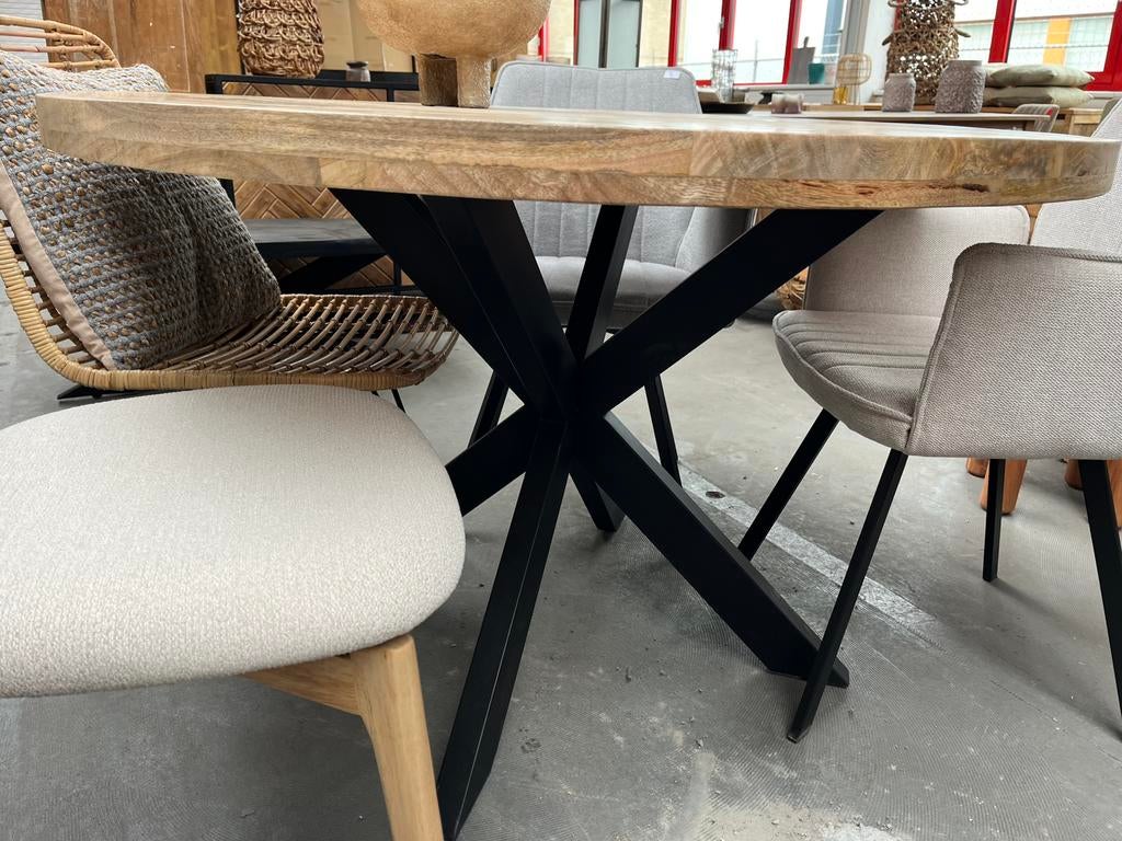 Magazijn leegverkoop ronde eettafel mangohout matrix zwart, Ophalen, Nieuw, Info@wkhome.nl, Argonweg 20 Amersfoort