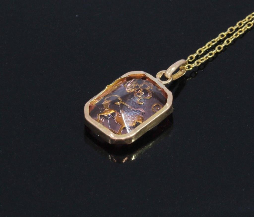 Leeuw toermalijn 14k gouden vintage ketting hanger unisex, Voordeelsieraden, Verzenden, Zo goed als nieuw, Met edelsteen