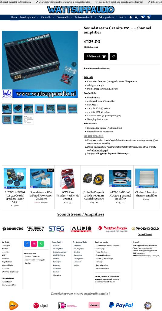 Soundstream Granite 120.4 4 kanaals versterker, Auto diversen, Autospeakers, Gebruikt, ., Ophalen of Verzenden, .