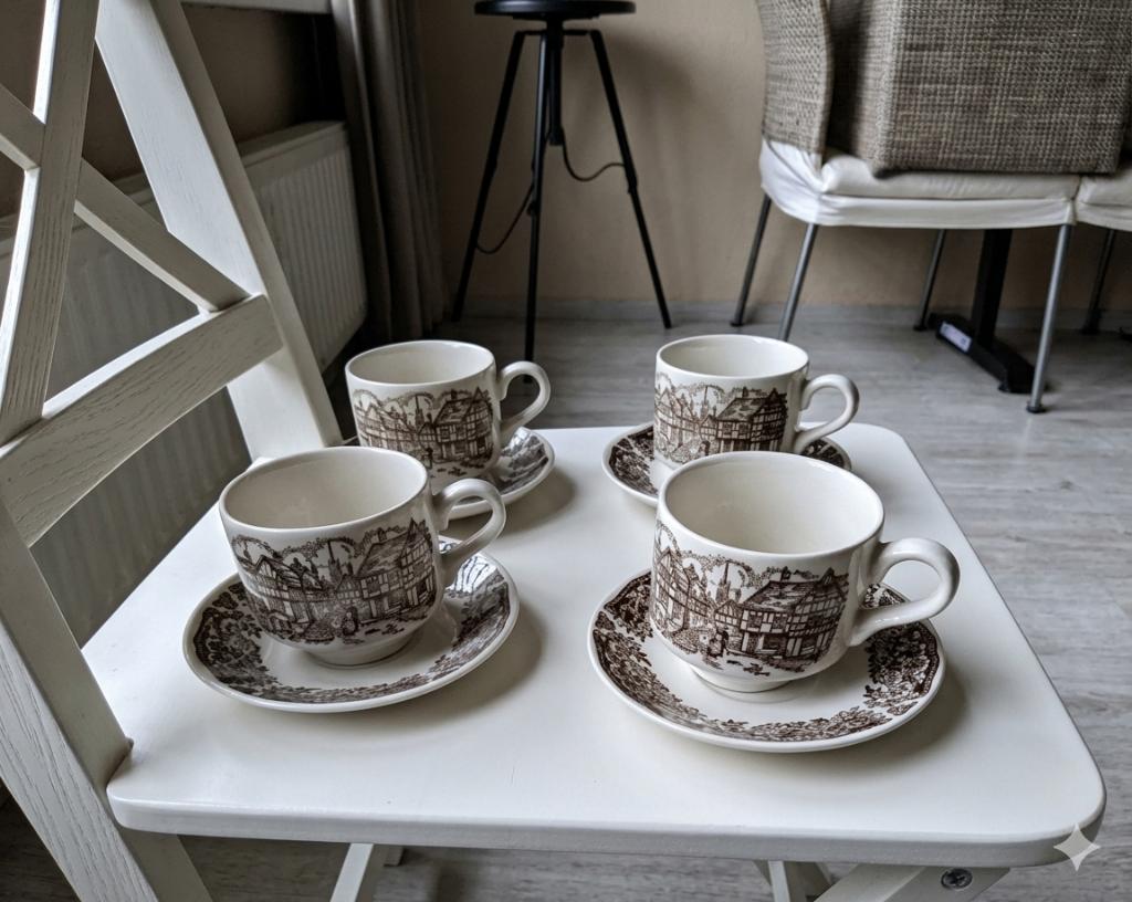 4 porselein kop/schotels-broadhurst tudor village ironstone, Antiek en Kunst, Ophalen of Verzenden