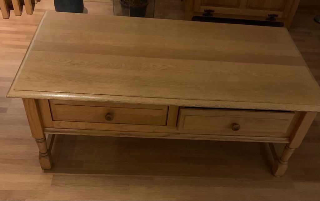 Salontafel 130x70x50cm massief eiken, Ophalen, 100 tot 150 cm, 50 tot 100 cm, Zo goed als nieuw