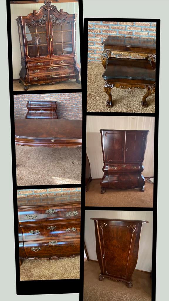 Notenhout antieke meubelset, Huis en Inrichting, Tafels | Salontafels, Ophalen, 50 tot 100 cm, Zo goed als nieuw, Minder dan 50 cm