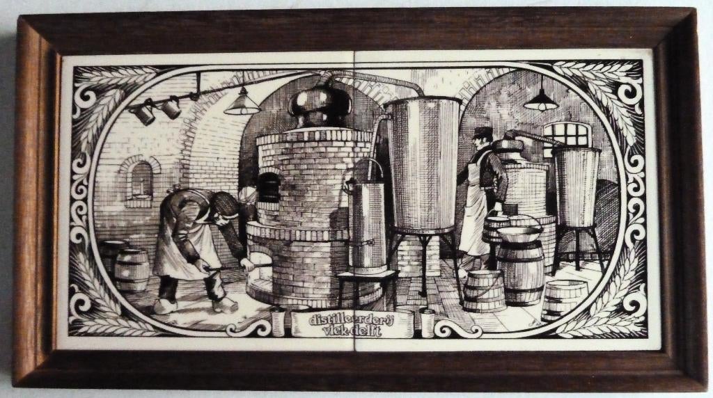 distilleerderij vlek-delft vintage tegeltableau, Ophalen of Verzenden, Zo goed als nieuw, Reclamebord