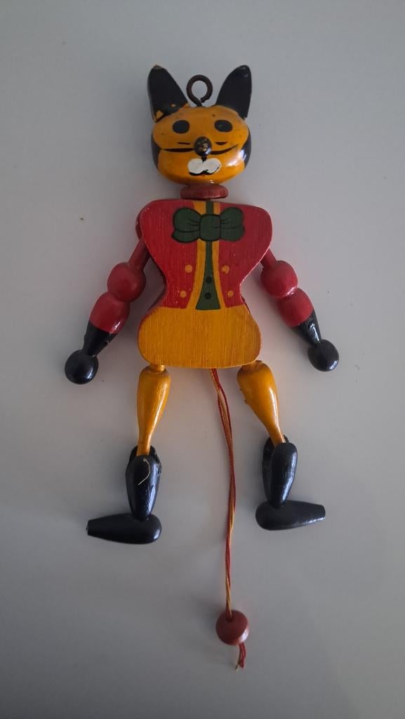 Vintage houten trekpop kat, Antiek en Kunst, Ophalen of Verzenden