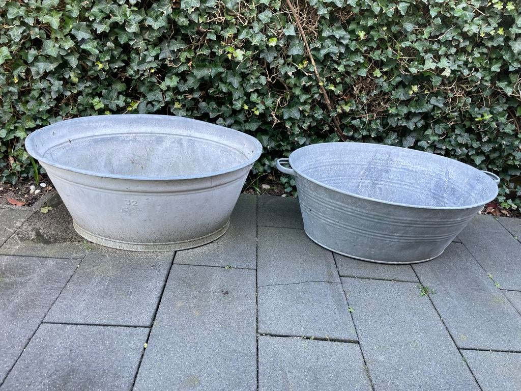 Twee zinken vintage kuipen, Ophalen, Overige materialen, Gebruikt, Schaal
