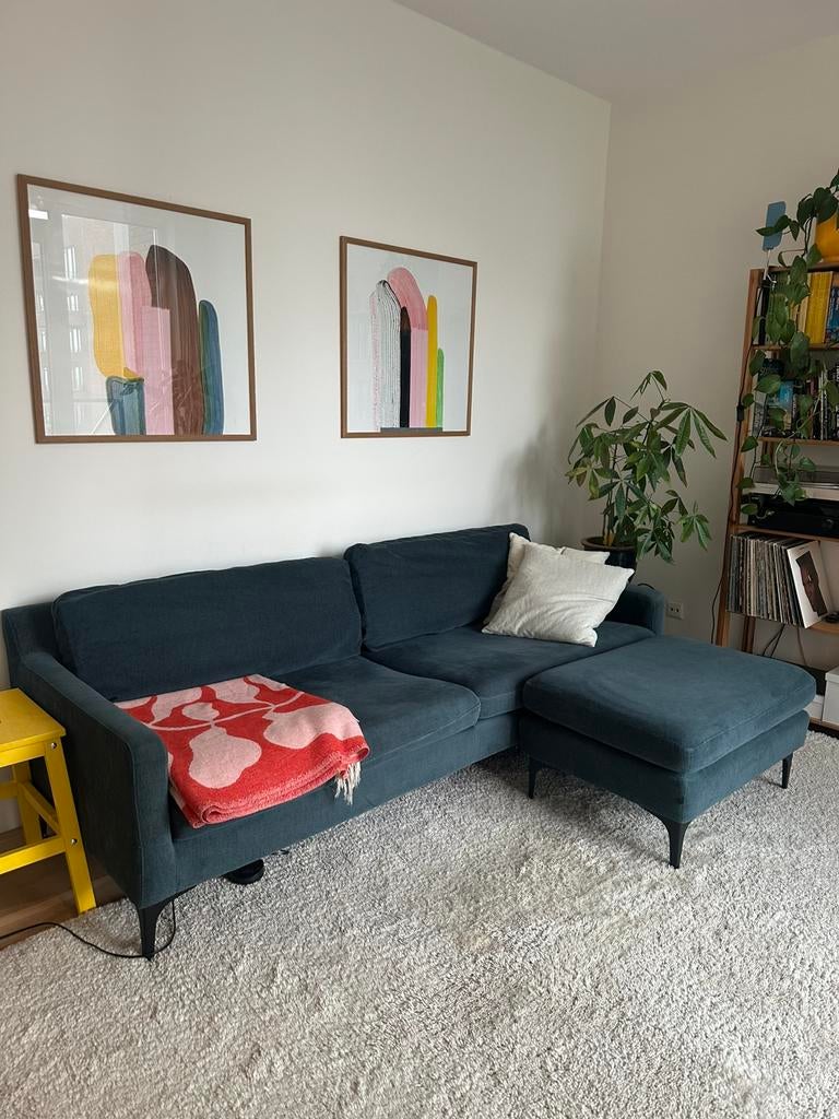 Bank met Poef | Sofacompany | Astha | Donker blauw, Huis en Inrichting, Ophalen, Gebruikt, Minder dan 75 cm, 150 tot 200 cm