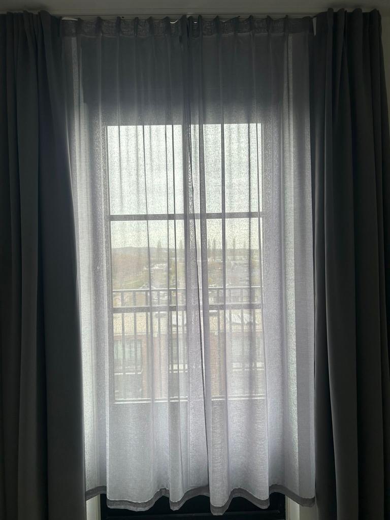 Gordijnen en vitrage, antraciet en lichtgrijs, Ophalen, 100 tot 150 cm, 200 cm of meer, Zo goed als nieuw