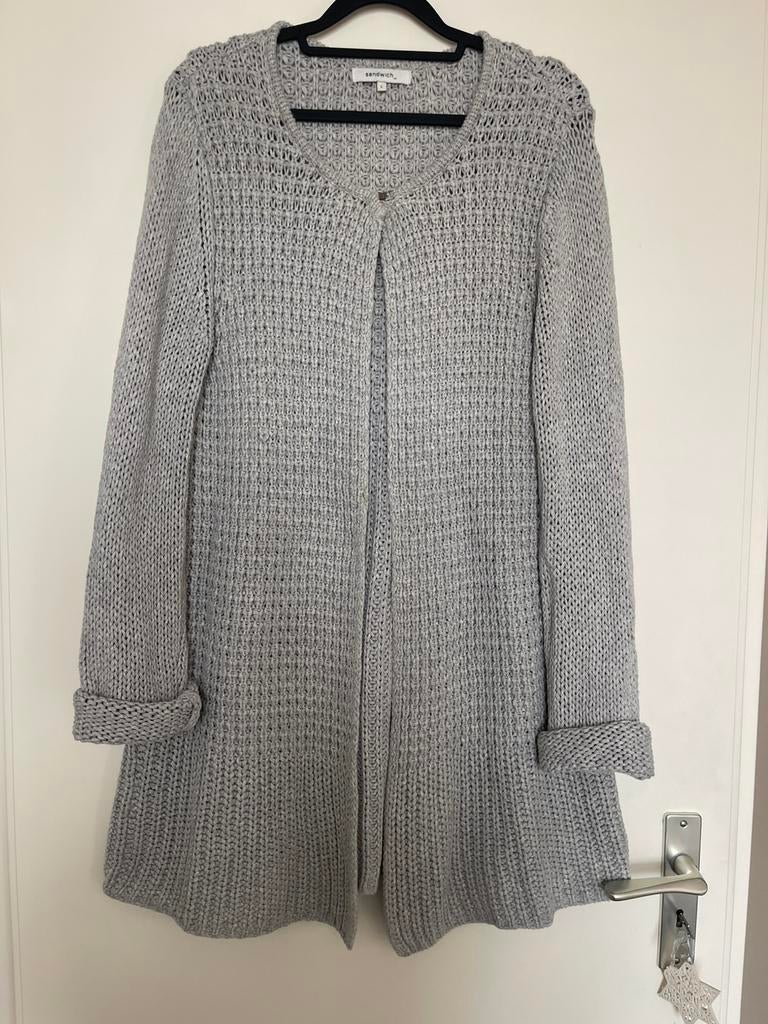 Sandwich lang lichtgrijs vest maat L, Ophalen of Verzenden, Zo goed als nieuw, Maat 42/44 (L), Grijs