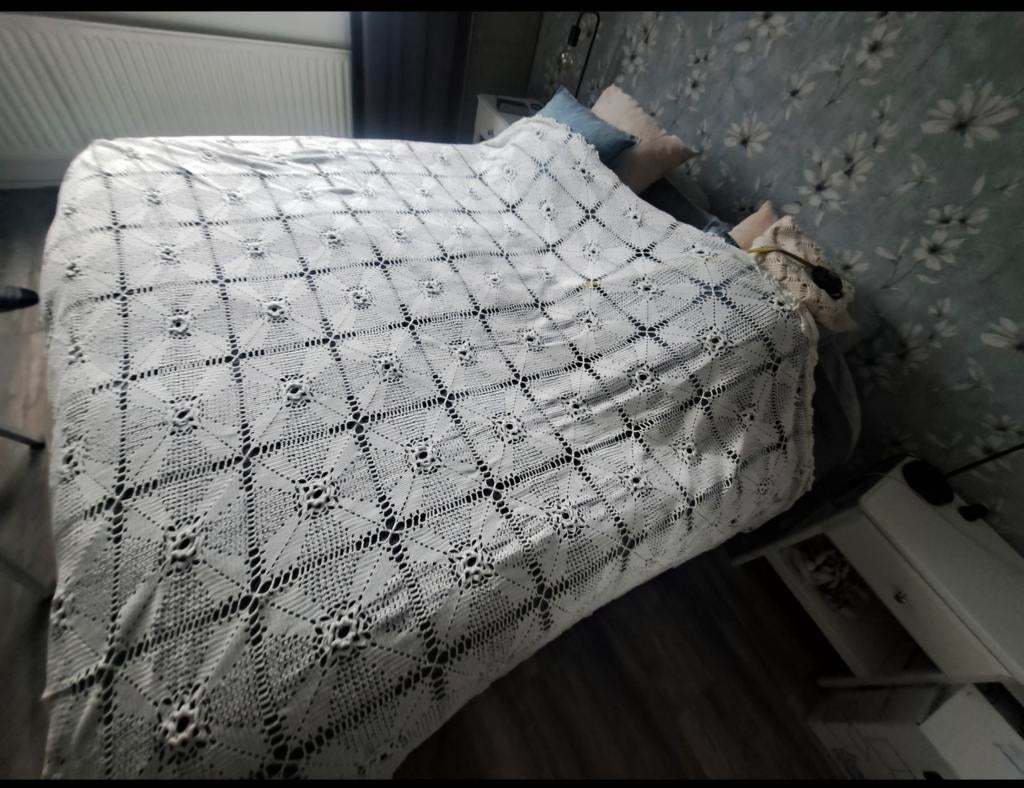 Handgemaakte gehaakte sprei/deken, Ophalen, Wit, Overige typen, Tweepersoons