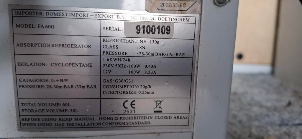 Absorptie koelkast camper caravan. Gas. 12v 230v., Ophalen of Verzenden