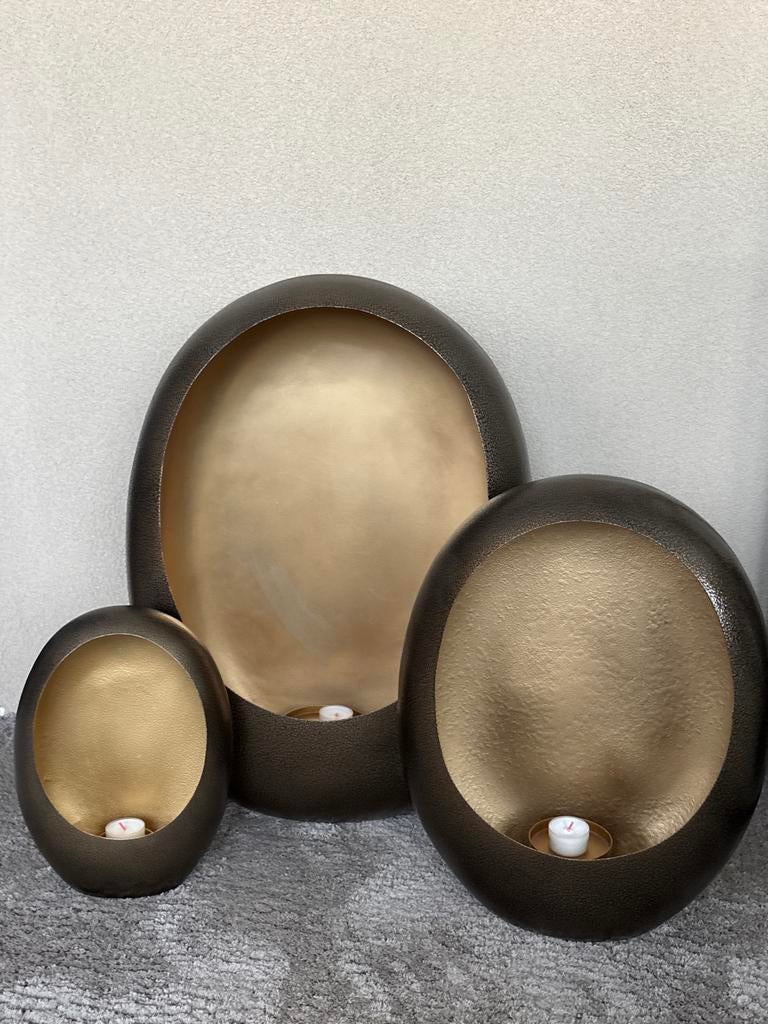 Set van 3 Richmond Eggs Kandelaars - Brons/Goud, Ophalen, Zo goed als nieuw, Kandelaar, Brons of Koper