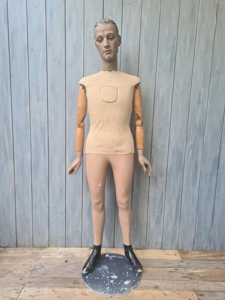 prachtige oude vintage brocante etalagepop man paspop 178 cm, Ophalen