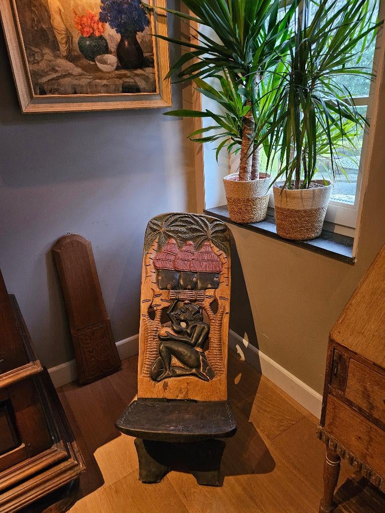 Afrikaanse handgestoken stoel, Ophalen of Verzenden, Hout, Eén