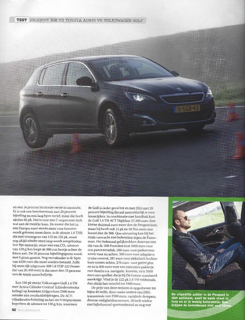 Autovisie test Peugeot 308 , Toyota Auris , VW Golf 2013, Ophalen of Verzenden, Gelezen, Overige merken