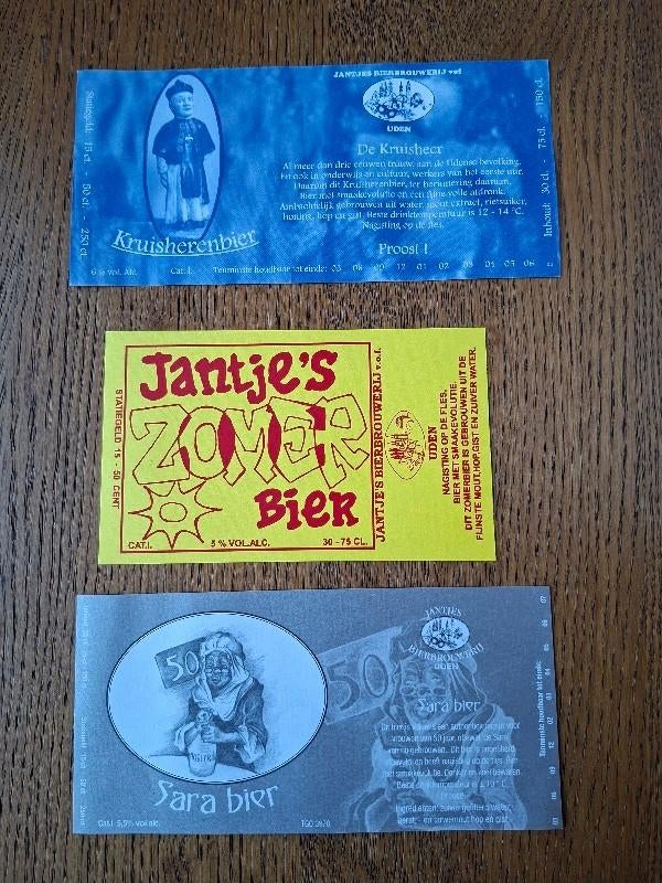 3 x bier etiket Jantjes bier Uden ongebruikt, Verzamelen, Biermerken, Ophalen of Verzenden, Nieuw, Overige typen, Overige merken